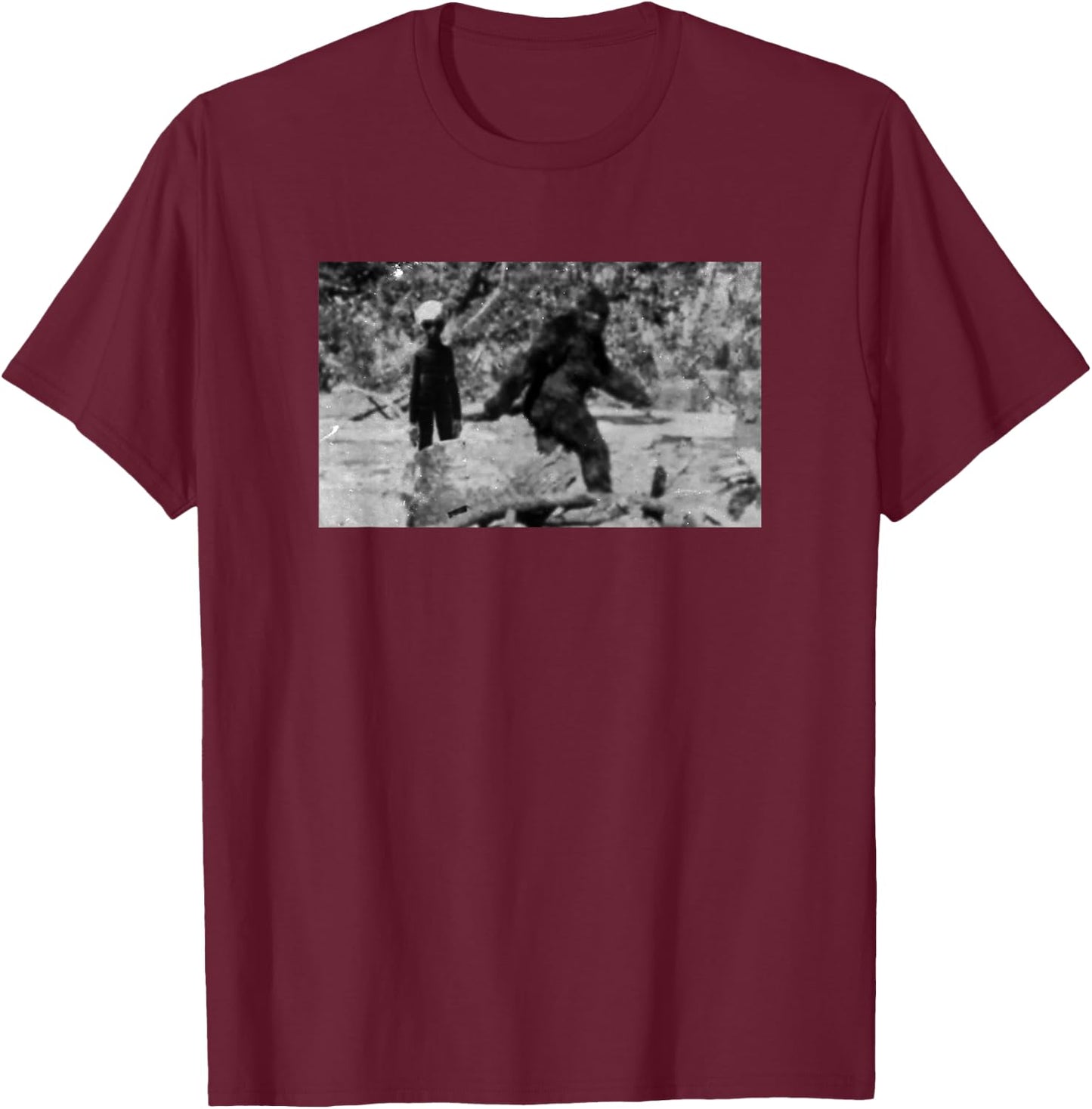 Sasquatch and The Space Alien | Bigfoot Extraterrestrial T-Shirt - T-Shirt | Maroon