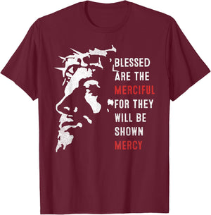 Face Of Jesus Christ Blessed Are The Merciful Vintage T-Shirt - T-Shirt | Maroon