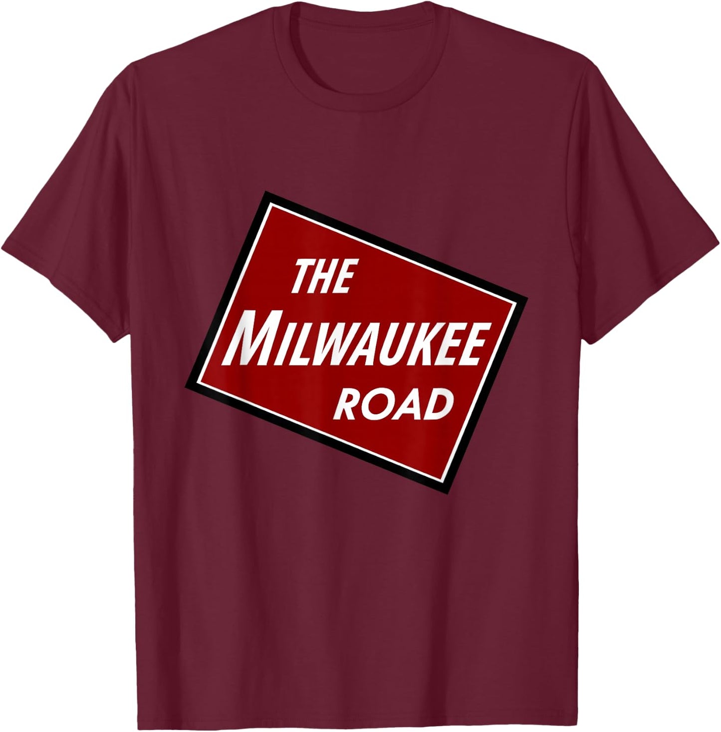 Chicago Trains Milwaukee Road , -Adult, Black, Small, Short Sleeve T-Shirt - T-Shirt | Maroon