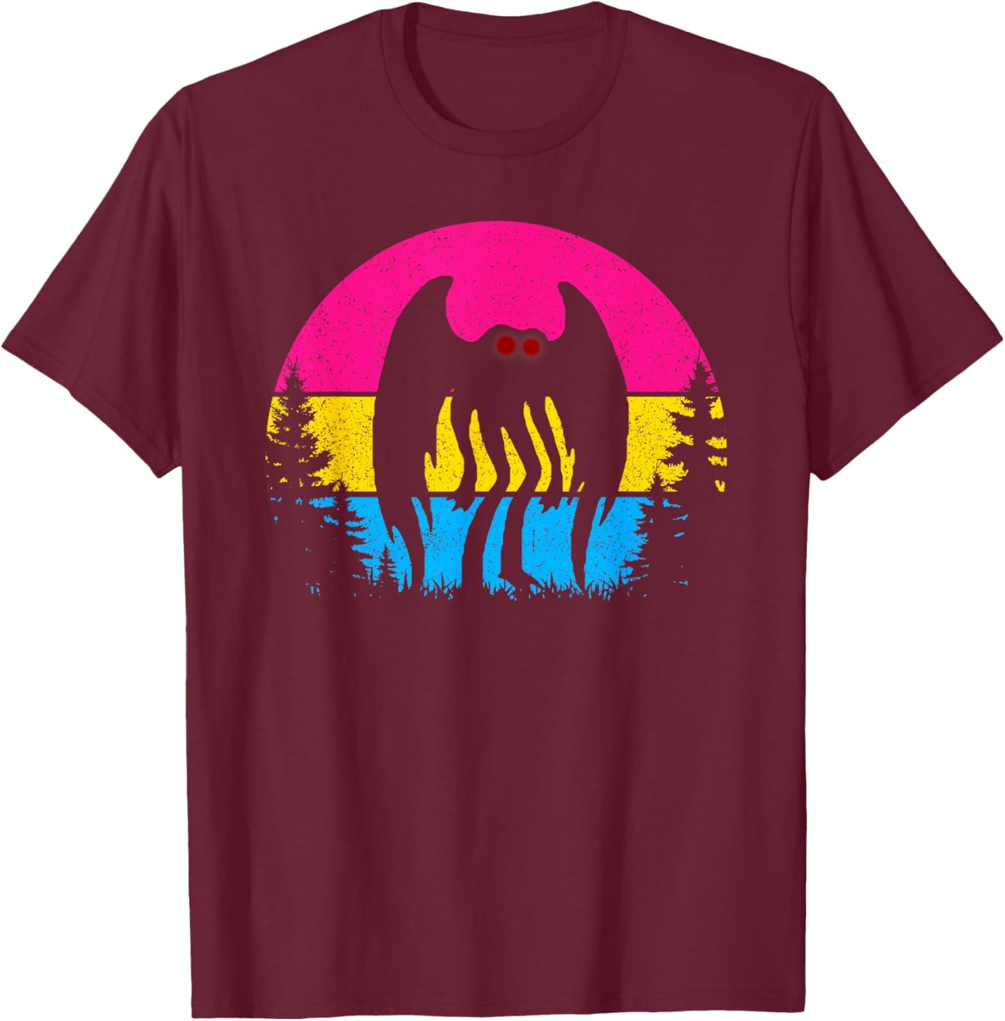 Retro Pan Mothman Pansexual Pride Point pleasant Cryptid T-Shirt - T-Shirt | Maroon
