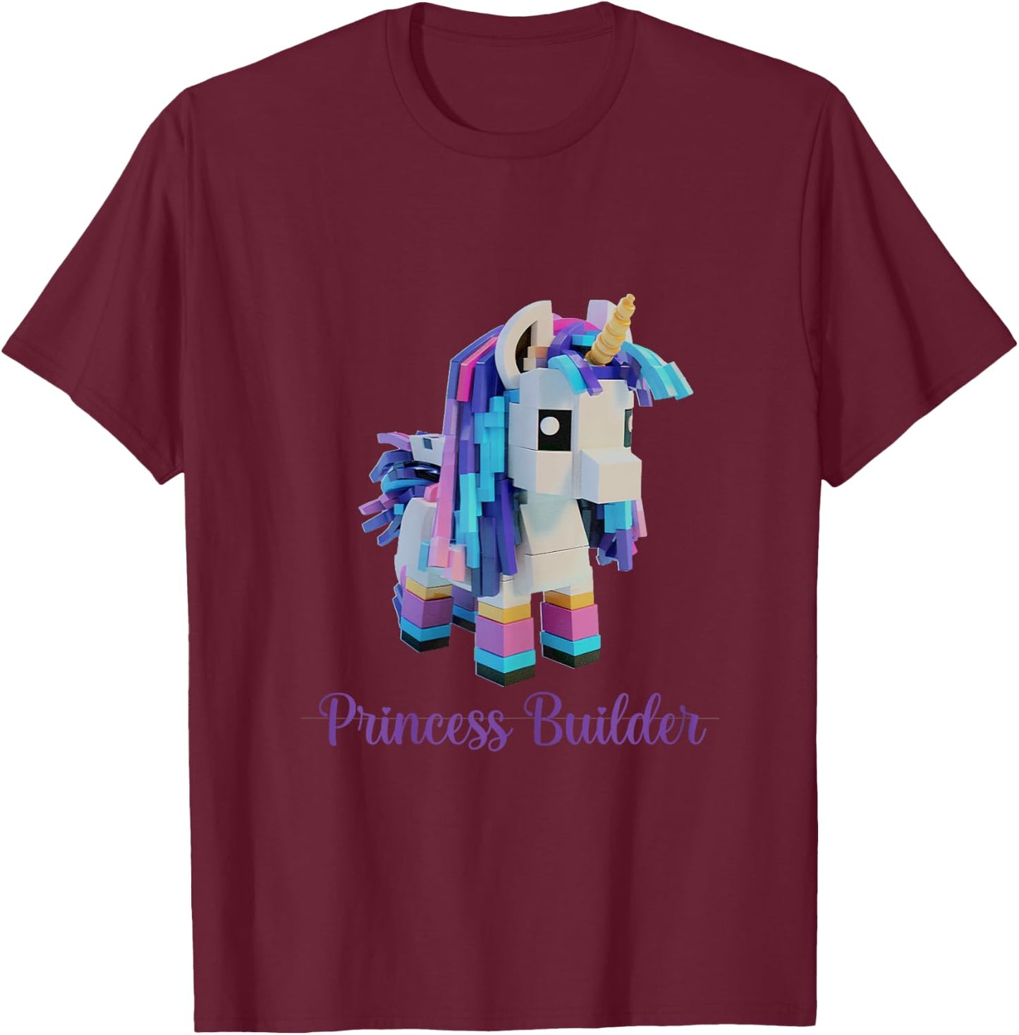 Unicorn Building Blocks Bricks Girl Birthday Gift T-Shirt - T-Shirt | Maroon