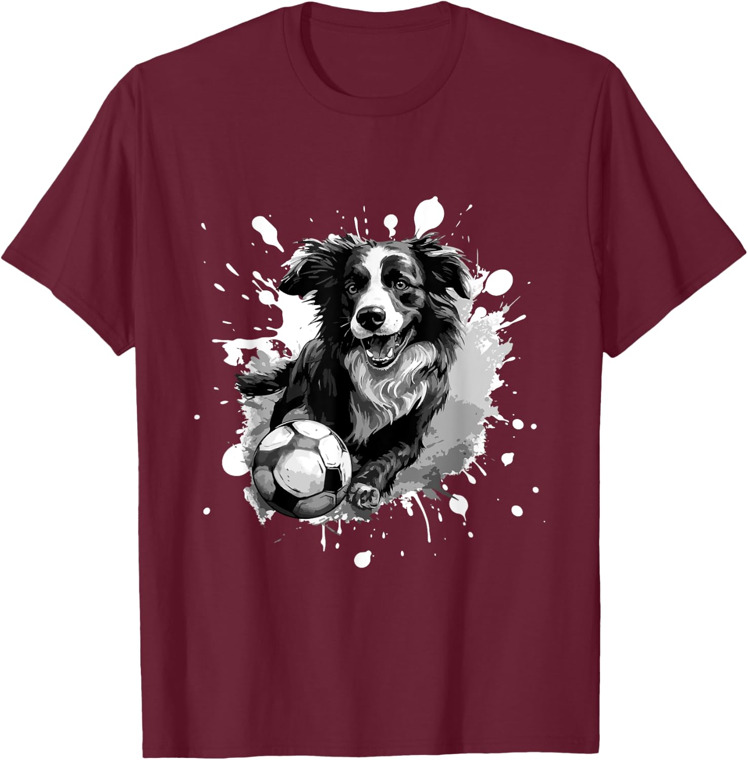 Border Collie Dog Playing Soccer | Sports Team T-Shirt - T-Shirt | Maroon