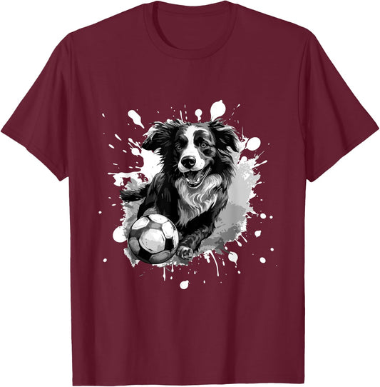 Border Collie Dog Playing Soccer | Sports Team T-Shirt - T-Shirt | Maroon