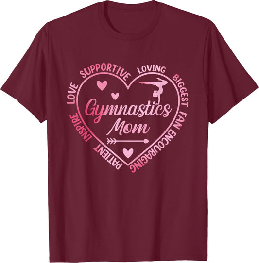 Gymnastics Mom Heart Gymnast Grandma Matching Family T-Shirt - T-Shirt | Maroon