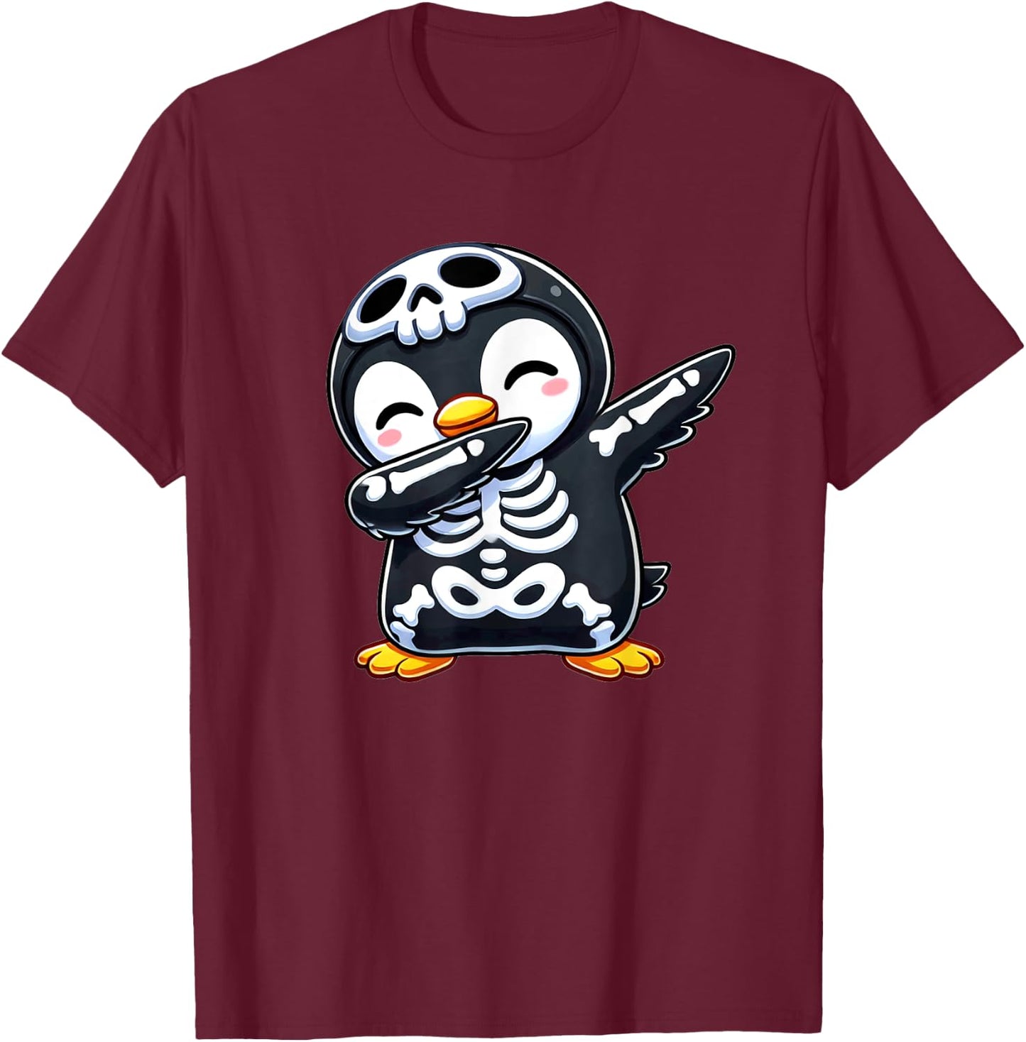 Penguin Halloween Skeleton Kids Women Men Penguin T-Shirt - T-Shirt | Maroon