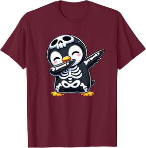 Penguin Halloween Skeleton Kids Women Men Penguin T-Shirt - T-Shirt | Maroon
