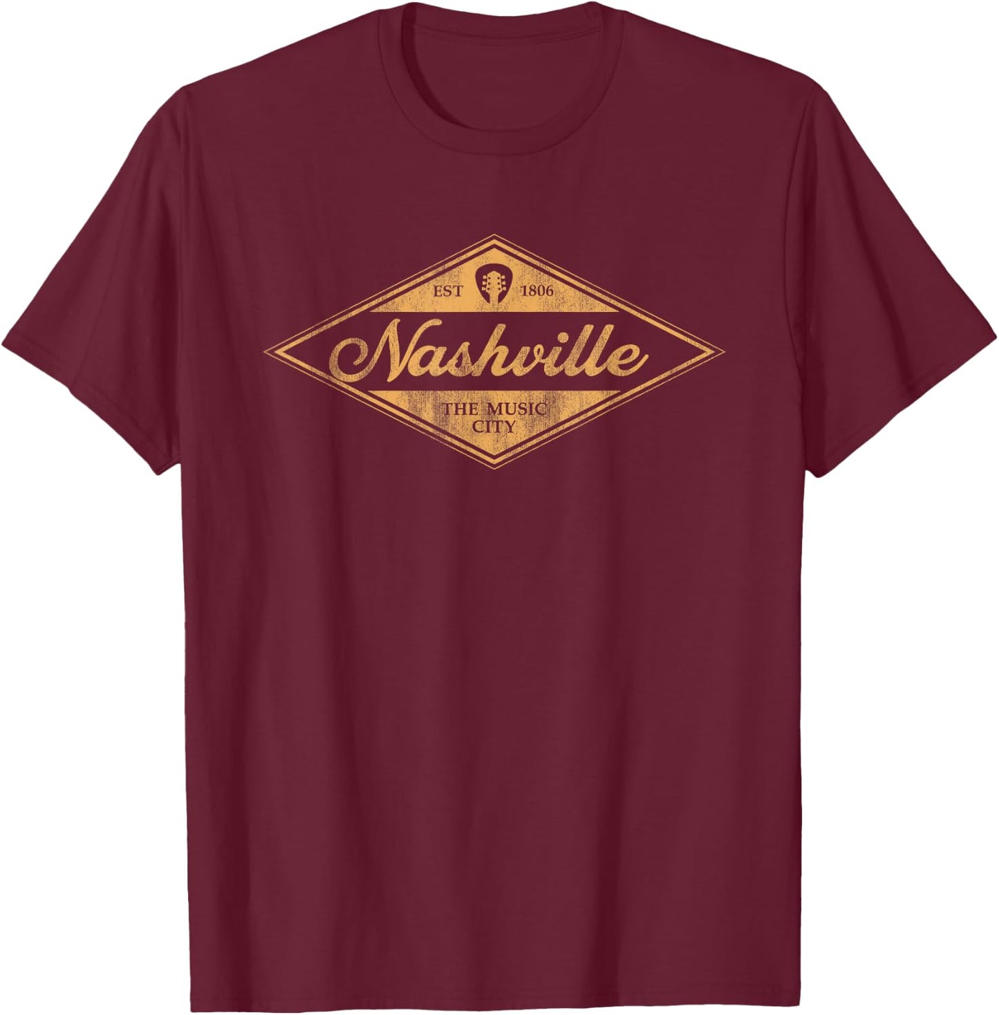 Retro Nashville Tennessee Music City Vintage Guitar Souvenir T-Shirt - T-Shirt | Maroon