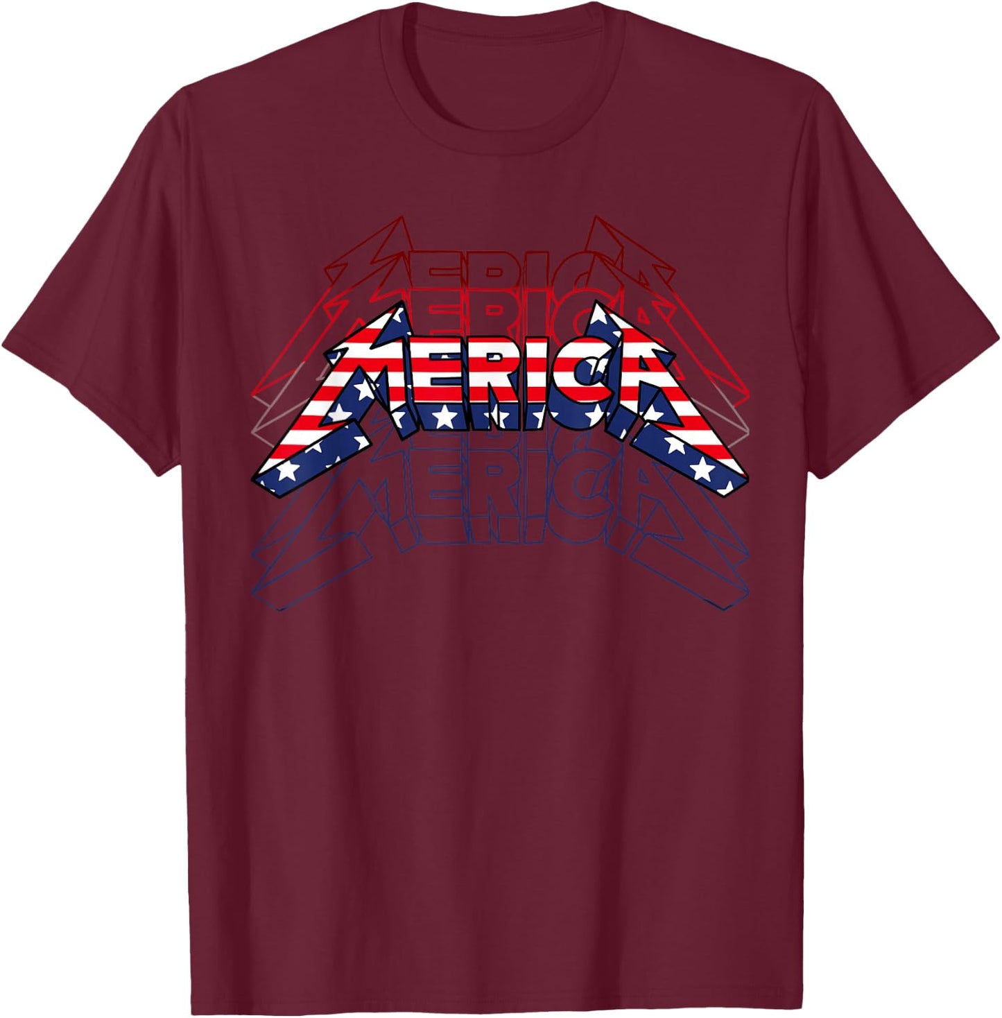 Merica Rock Sign 4th of July Vintage American Flag Funny USA T-Shirt - T-Shirt | Maroon