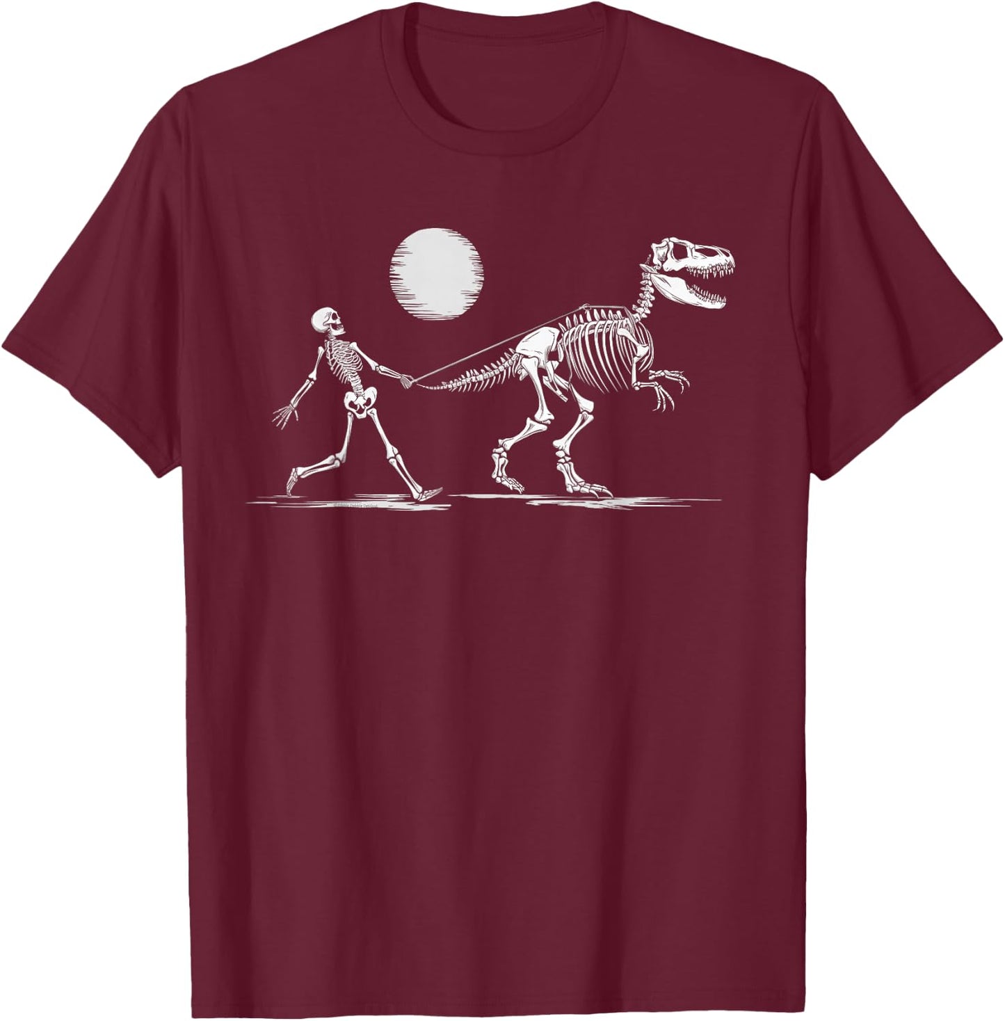 Funny Skeleton T-Rex Boys Girls Skeleton Walking a Dinosaur T-Shirt - T-Shirt | Maroon