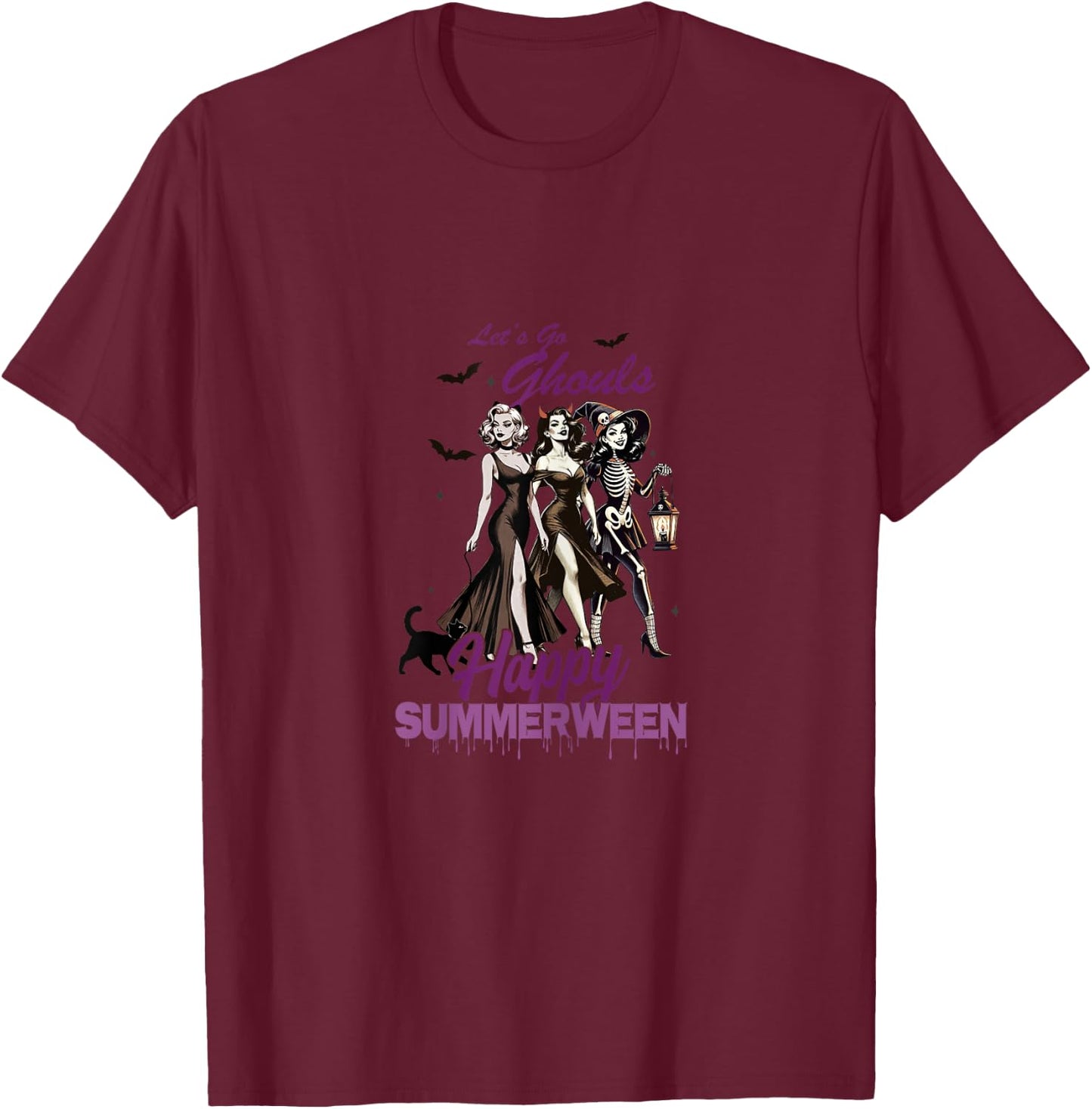 Happy Summerween Ghoul Girl Squad T-Shirt - T-Shirt | Maroon
