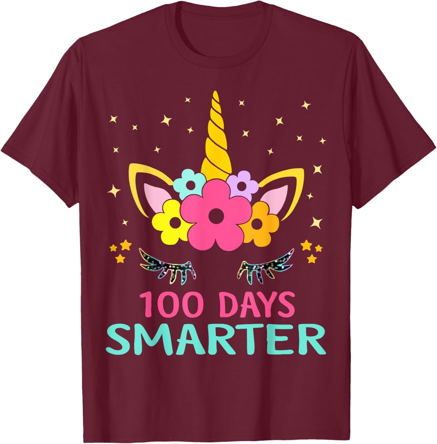100 Days of School Unicorn Girls Teacher 100th Day of School T-Shirt - T-Shirt | Maroon