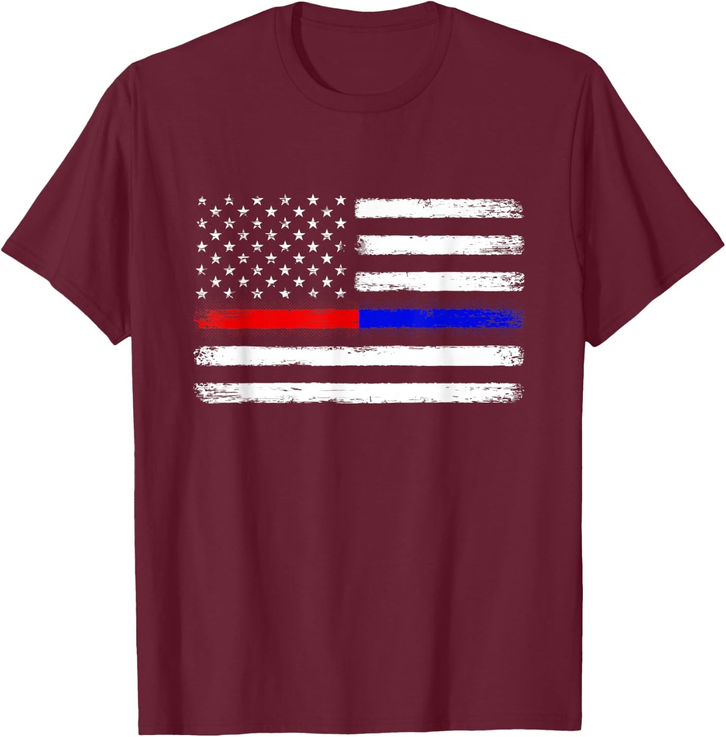 Thin Red Blue Line Flag Support Police Firefighter Patriotic Women Kids Men T-Shirt - T-Shirt | Maroon