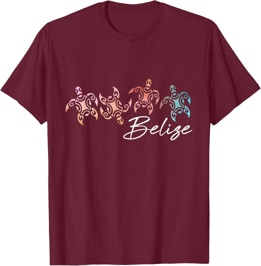 Belize Souvenir Tribal Sea Turtles T-Shirt - T-Shirt | Maroon