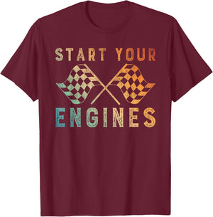 Start Your Engines Checkered Flag T-Shirt - T-Shirt | Maroon