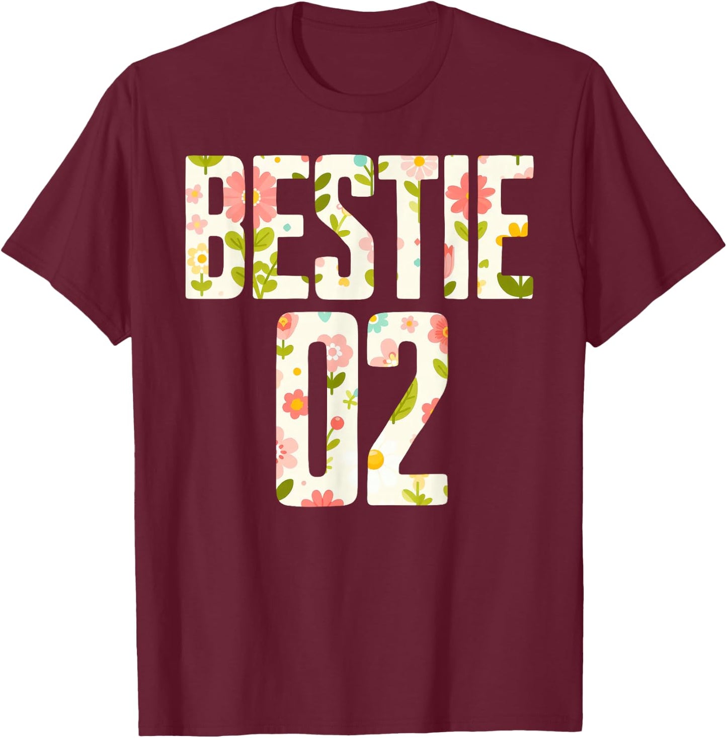Bestie 1 Bestie 2 Matching Best Retro Flower Twinning Friend T-Shirt - T-Shirt | Maroon