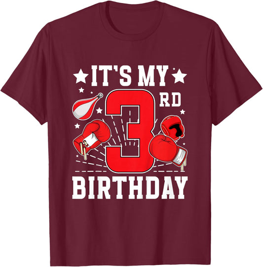 Kids 3rd Boxing Birthday Party 3 Year Old Boxer Birthday T-Shirt - T-Shirt | Maroon
