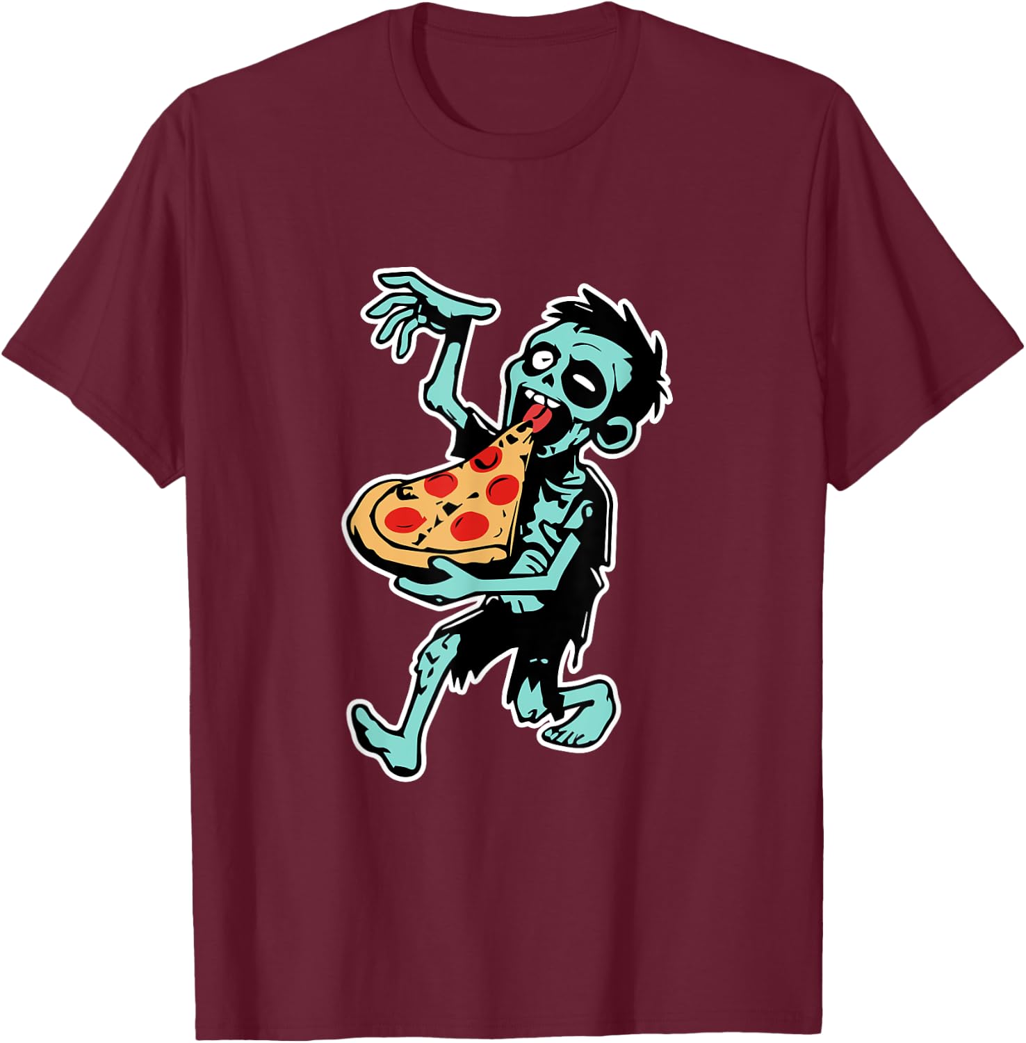 Zombie Eating Pizza Halloween Pizza Lovers Gifts T-Shirt - T-Shirt | Maroon