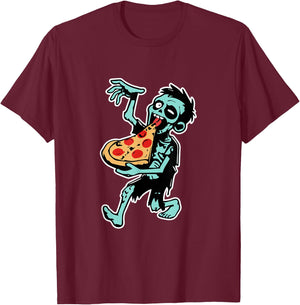 Zombie Eating Pizza Halloween Pizza Lovers Gifts T-Shirt - T-Shirt | Maroon