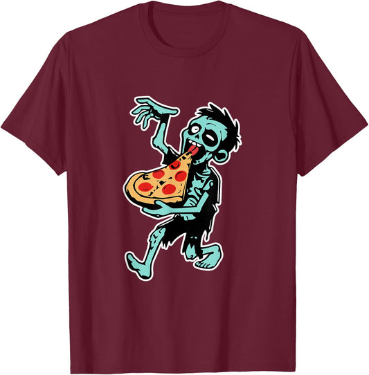 Zombie Eating Pizza Halloween Pizza Lovers Gifts T-Shirt - T-Shirt | Maroon