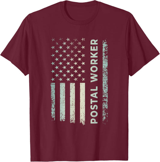 American Postal Worker Patriotic USA Flag T-Shirt - T-Shirt | Maroon