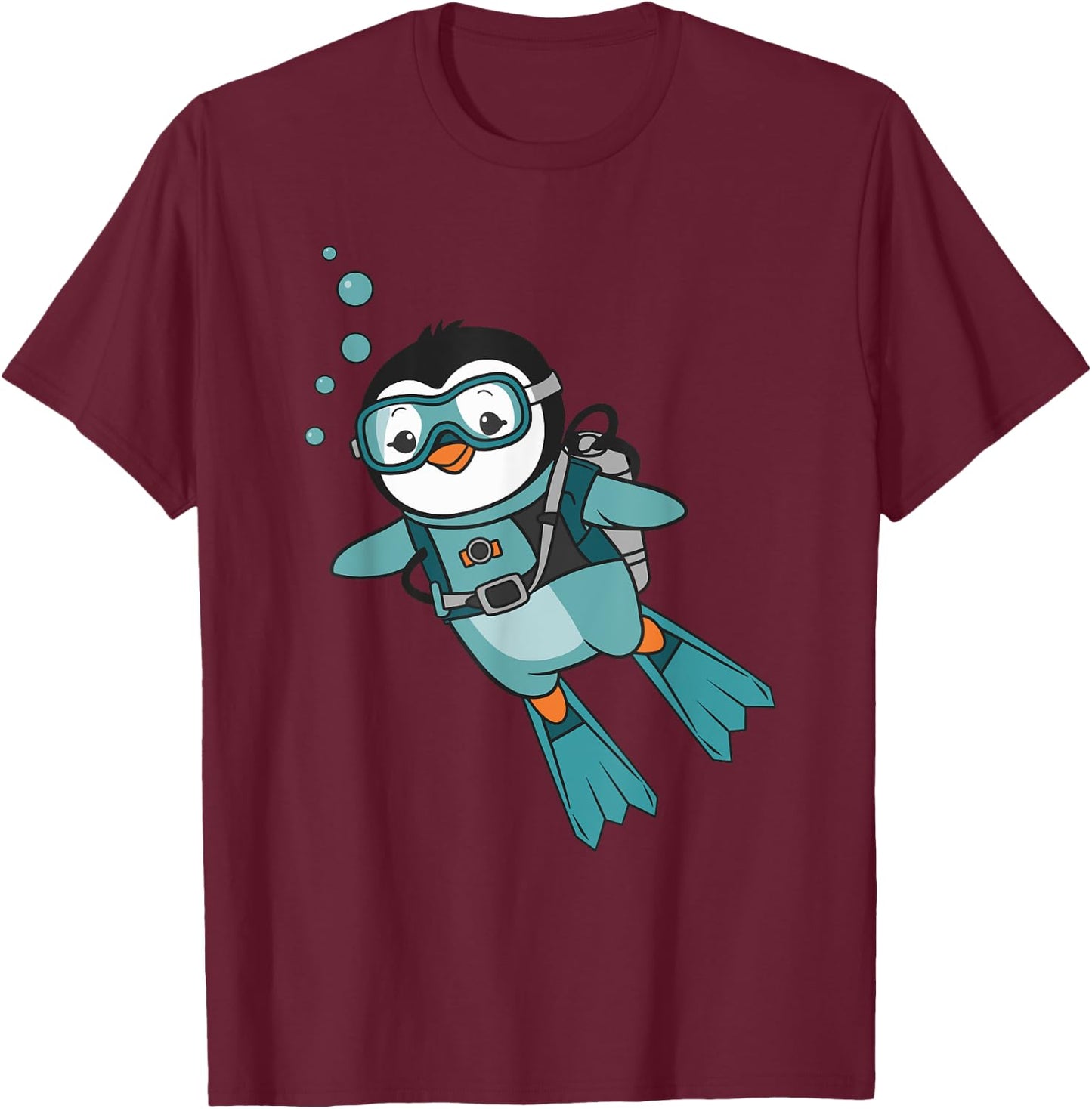 Cute Scuba Diving Penguin T-Shirt - T-Shirt | Maroon