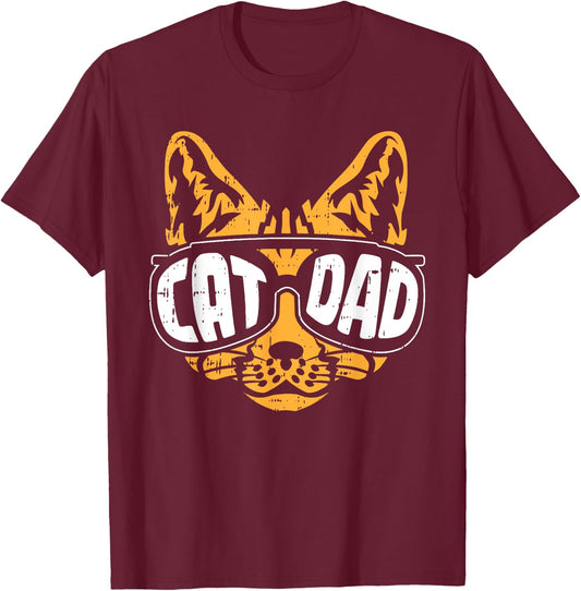 Cat Dad Fathers Day Kitten Lover Papa Grandpa Daddy Men T-Shirt - T-Shirt | Maroon