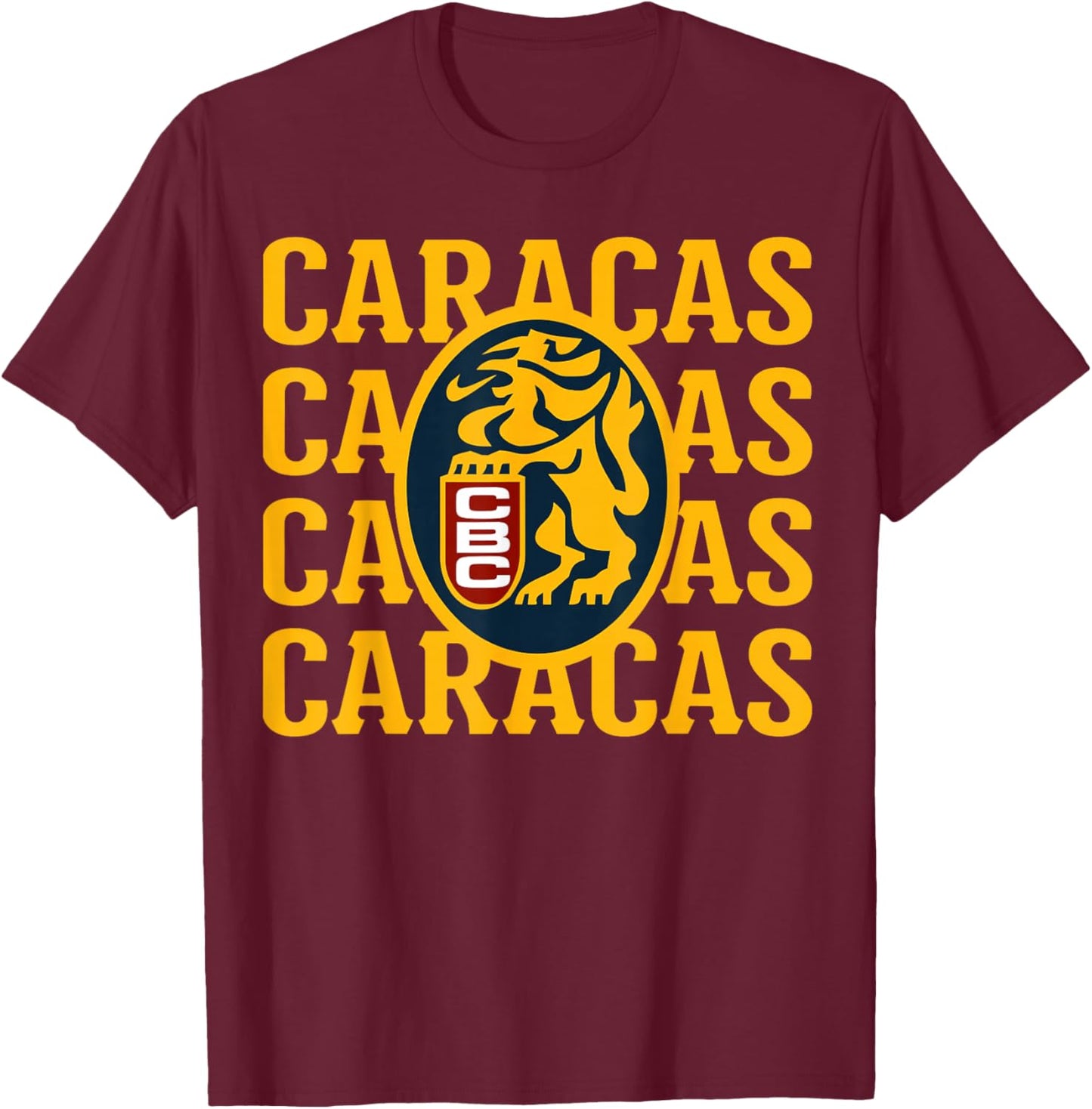 Sweet-Lemon Graphic Apparels -Adults Baseball Fans , Black, Small, Short Sleeve, Modern Classic, Lion Theme, Leones del Caracas Logo T-Shirt - T-Shirt | Maroon