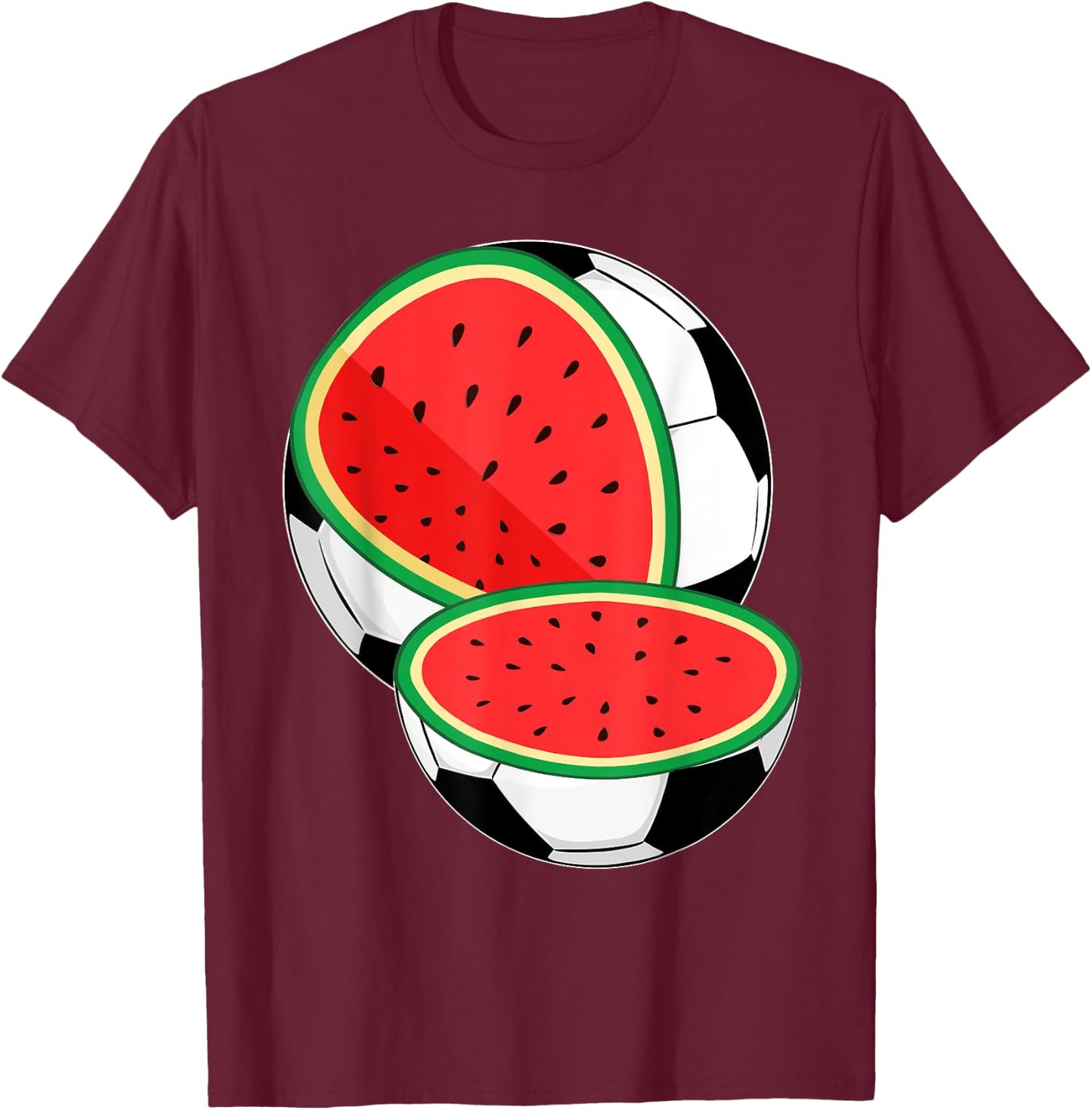 Funny Watermelon Soccer Ball Tropical Melon Summer Vibes Men T-Shirt - T-Shirt | Maroon