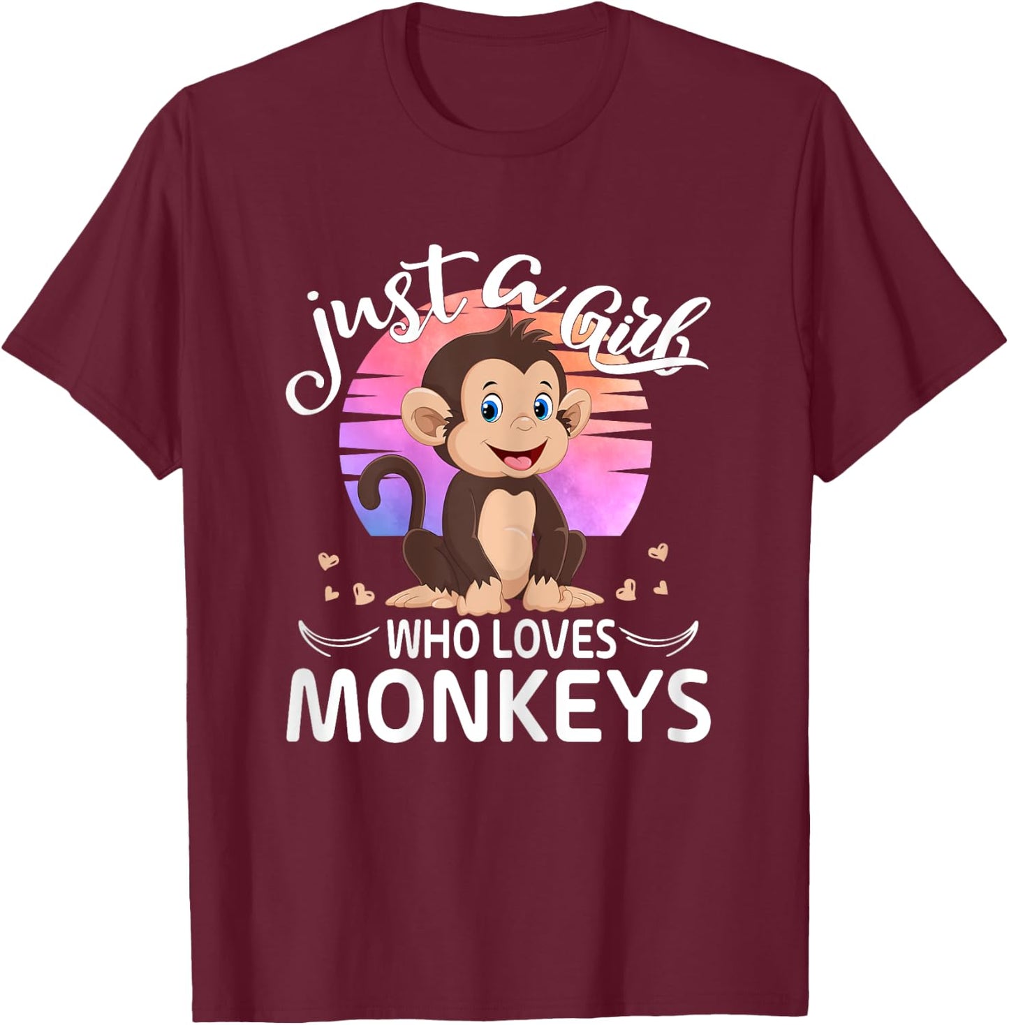 Just A Girl Who Loves Monkeys Cute Monkey Lover Girls Kids T-Shirt - T-Shirt | Maroon