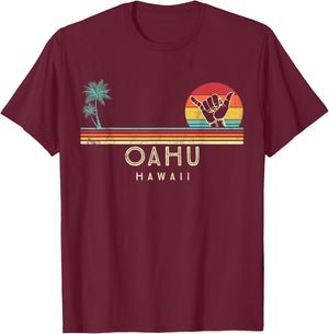 Oahu Hawaii Shaka palm trees tropical T-Shirt - T-Shirt | Maroon
