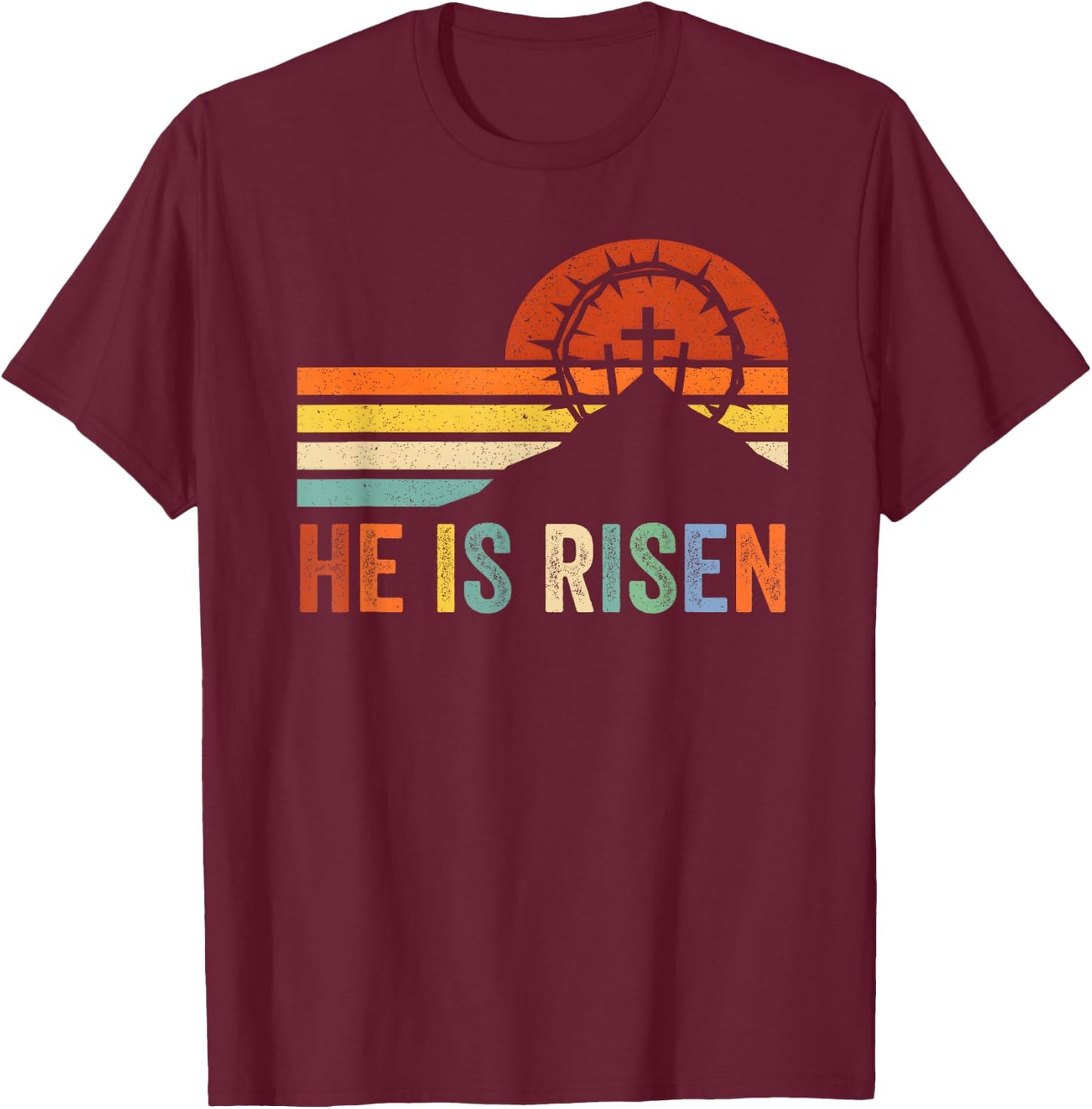 He Is Risen Cross Jesus Religious Easter Day Christians T-Shirt - T-Shirt | Maroon