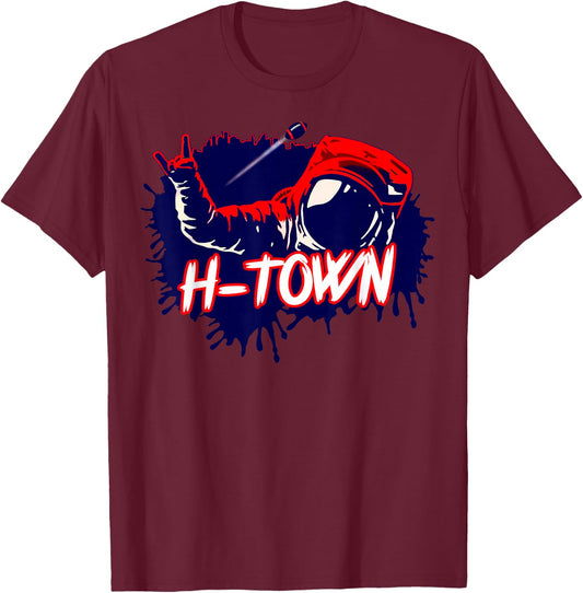 Houston Texas Astronaut H-Town Hand Sign - Houston Football T-Shirt - T-Shirt | Maroon