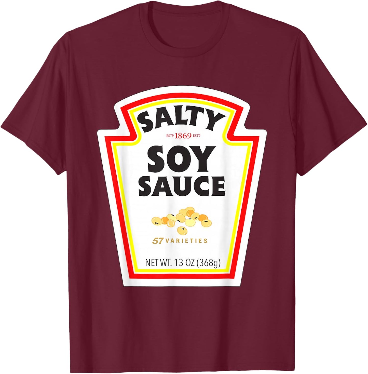 Easy Halloween Matching Costume Salty Soy Sauce Bottle Label T-Shirt - T-Shirt | Maroon
