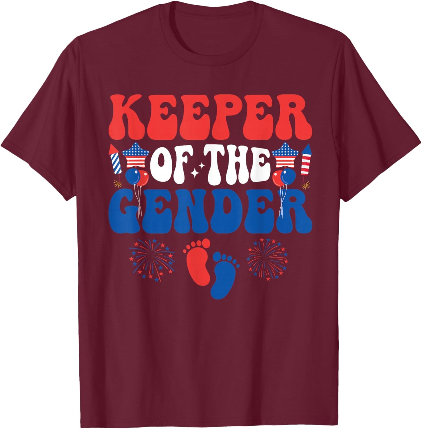 Keeper Of The Gender 4th Of July Gender Reveal family Party T-Shirt - T-Shirt | Maroon