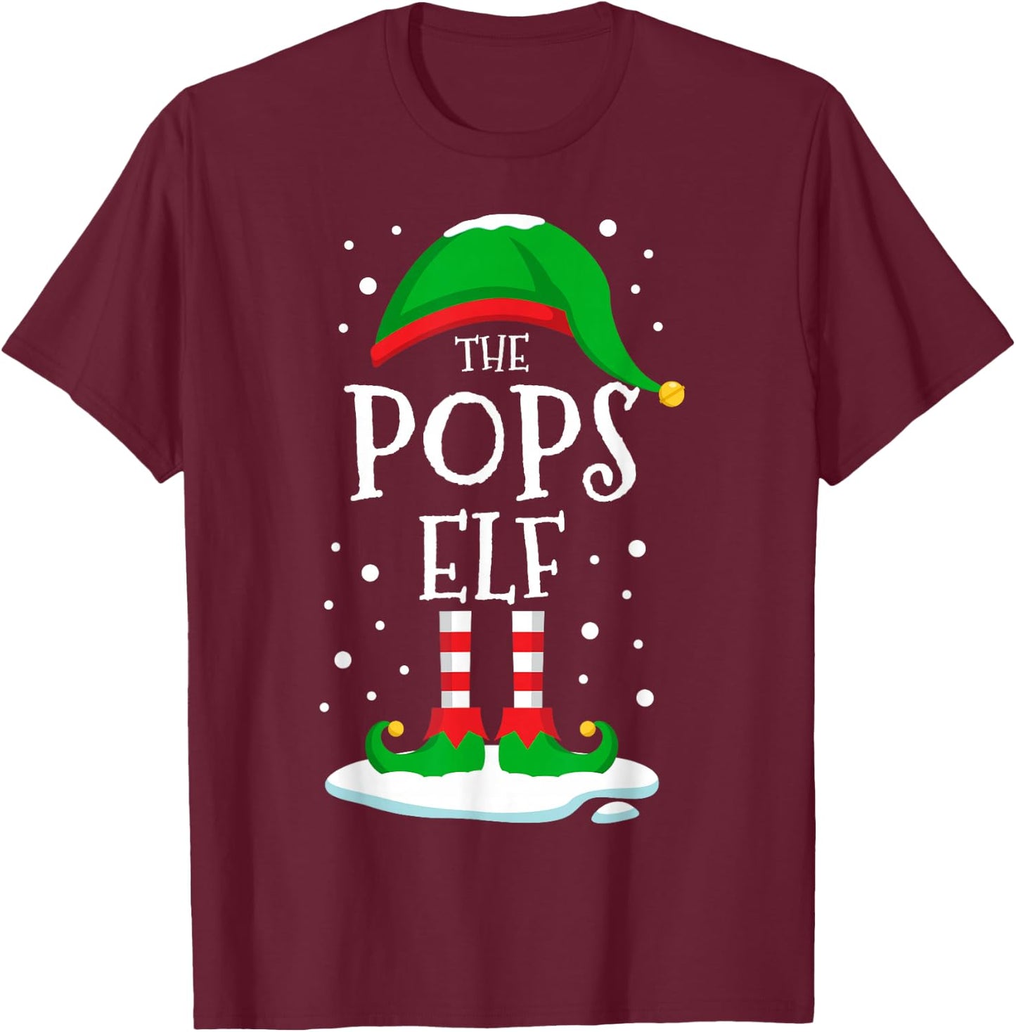 The Pops Elf Christmas Family Matching Xmas Grandpa Funny T-Shirt - T-Shirt | Maroon