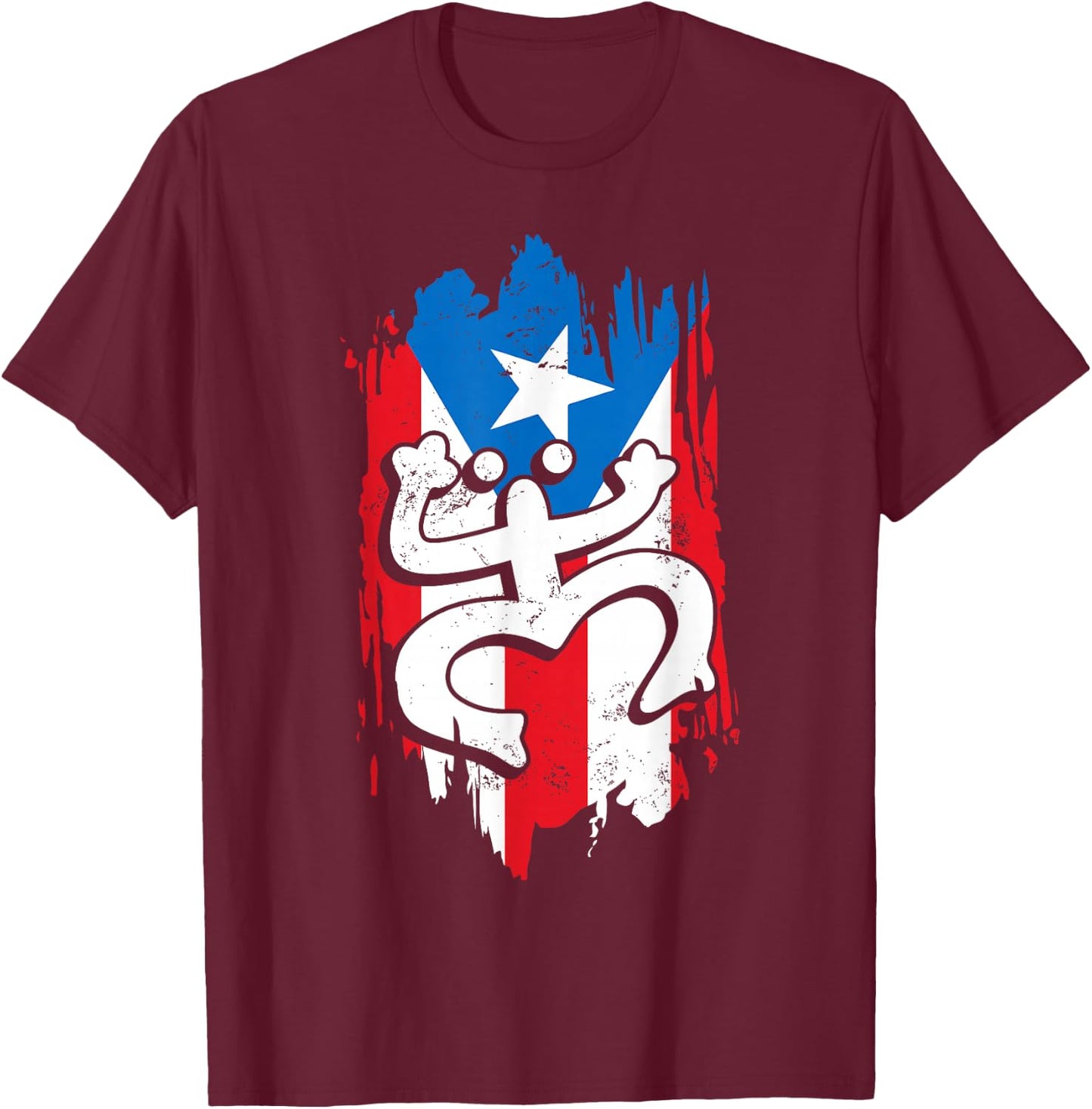 Puerto Rico Coqui Taino Symbol Puerto Rican Flag Frog Retro T-Shirt - T-Shirt | Maroon