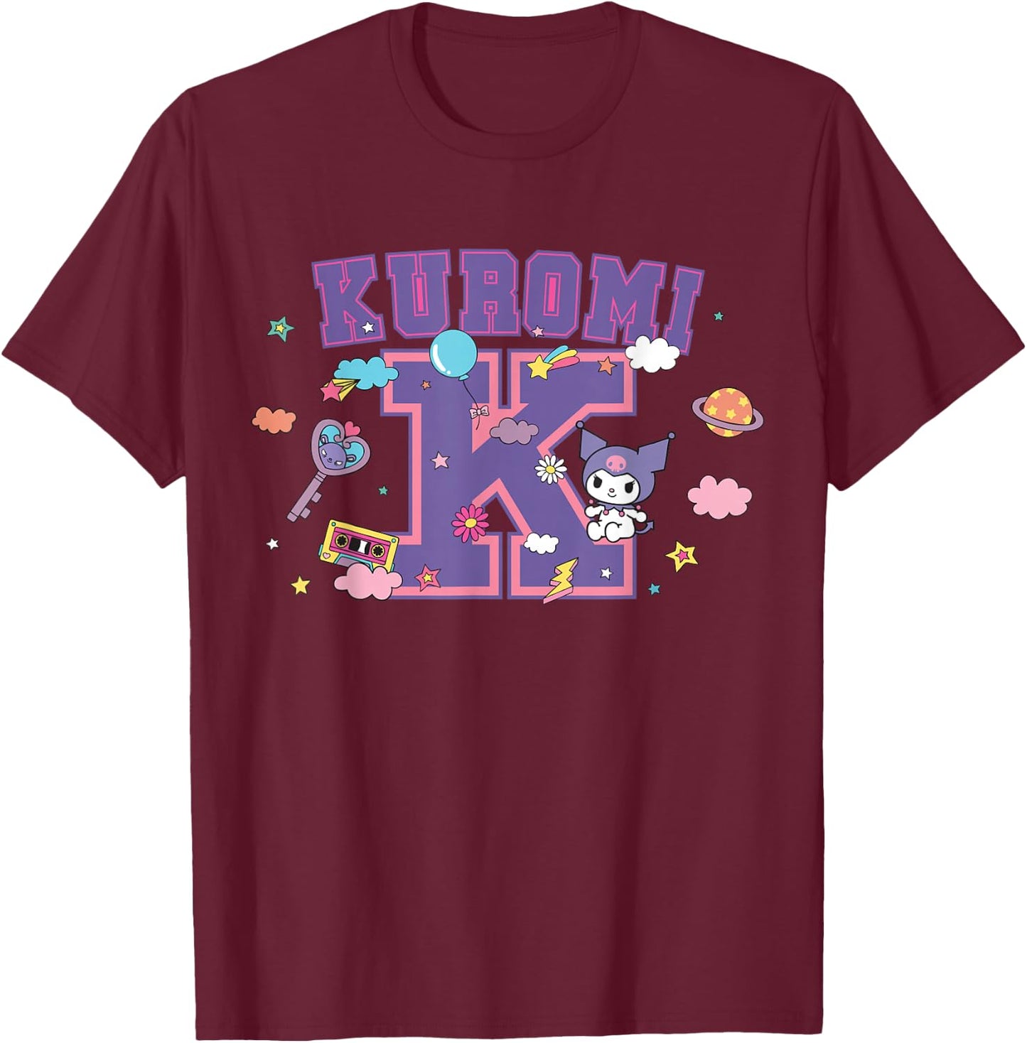 SANRIO Kuromi Varsity Letter K T-Shirt - T-Shirt | Maroon