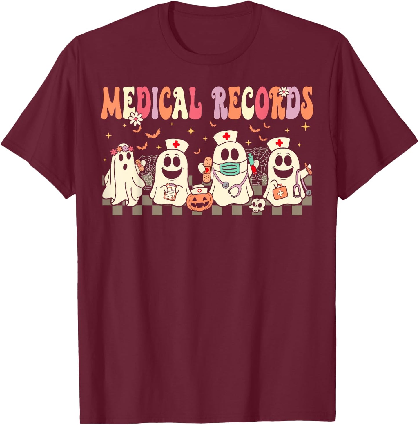 Medical Records Boo Crew Funny Medical Records Halloween T-Shirt - T-Shirt | Maroon