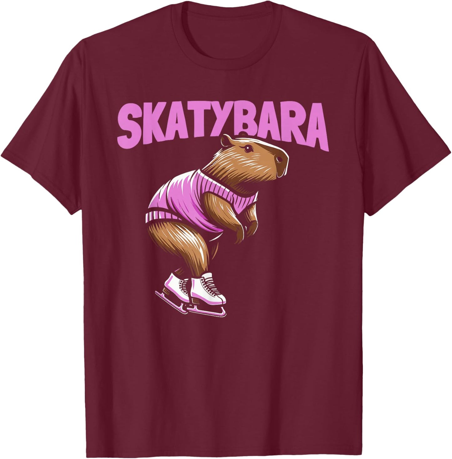 Skatybara Skates Skater Skate Figure Skating Capybara T-Shirt - T-Shirt | Maroon