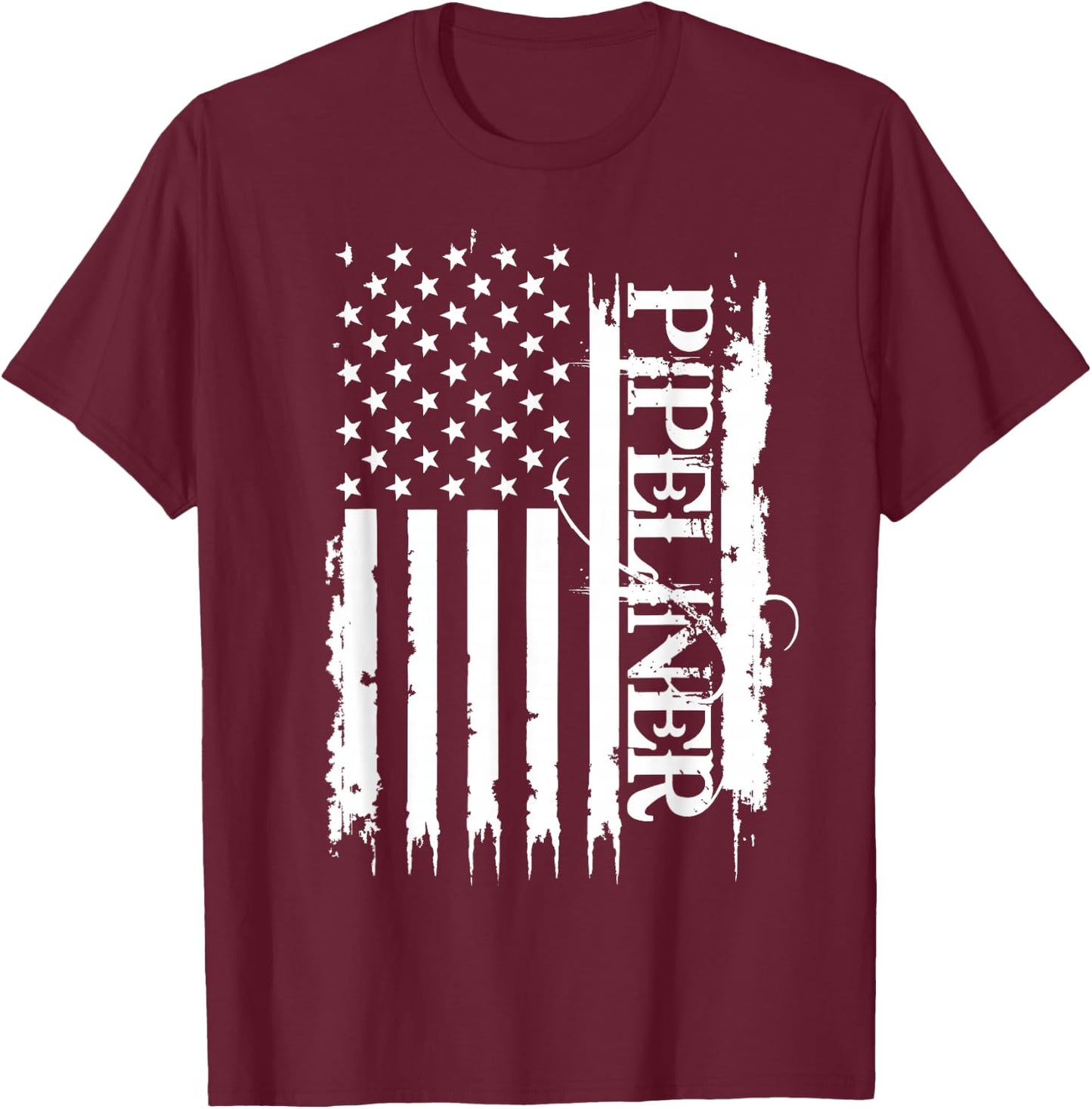 Pipeliner United States Distressed w US Flag T-Shirt - T-Shirt | Maroon