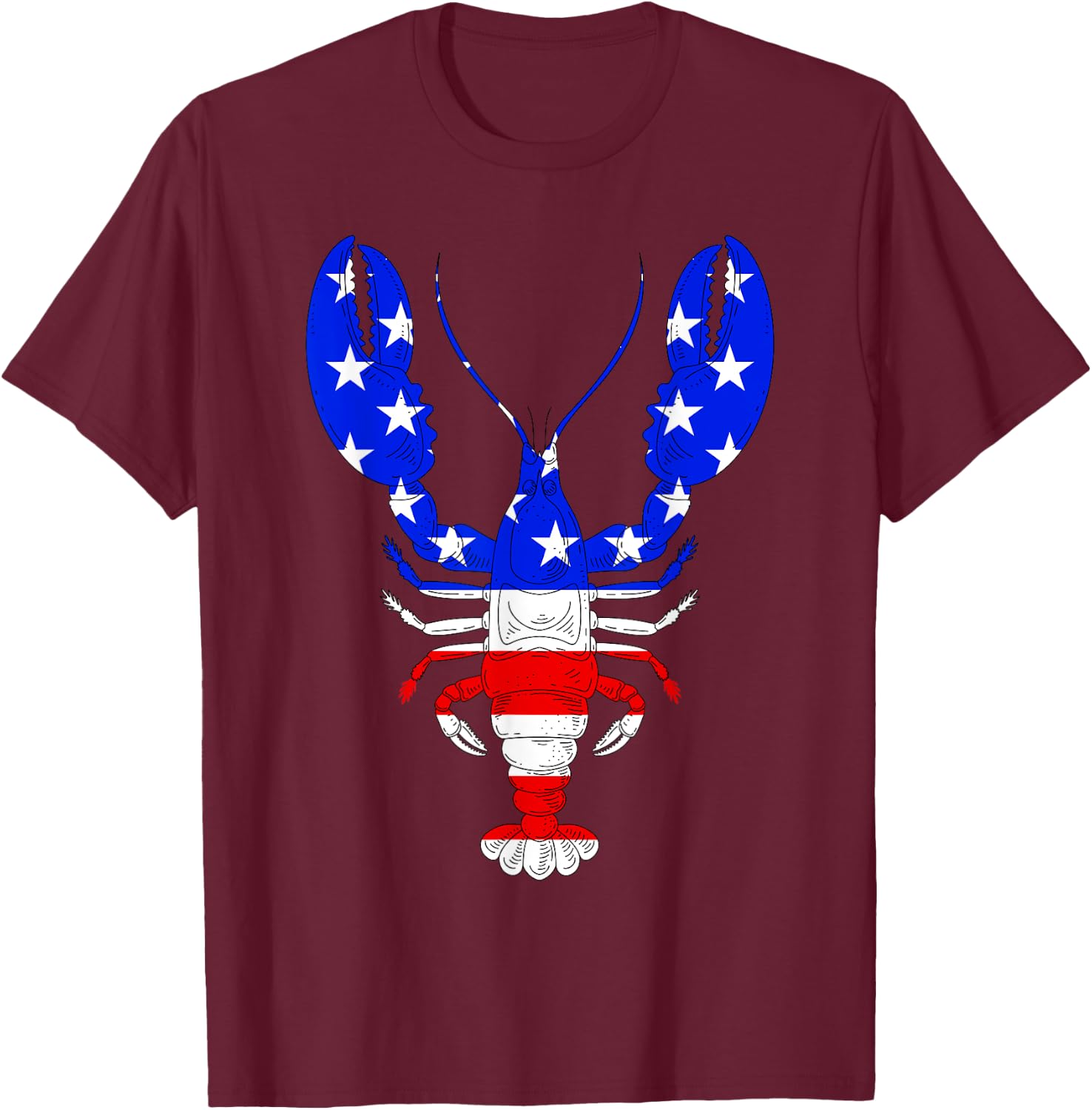 American Blue, White and Red Cool Lobsters Design T-Shirt - T-Shirt | Maroon