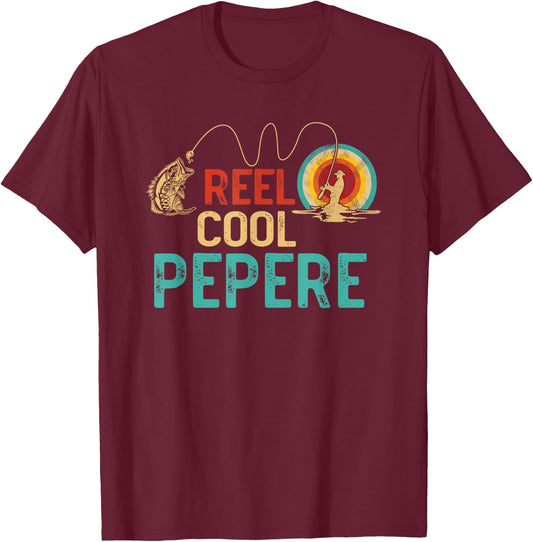 Reel Cool Pepere Vintage Retro Fishing Funny Fisherman T-Shirt - T-Shirt | Maroon