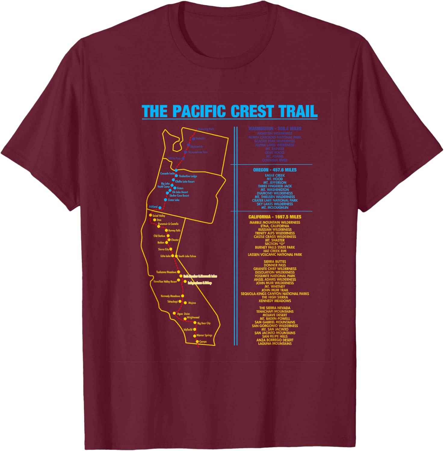 Pacific Crest Trail thru hiking shirt gift T-Shirt - T-Shirt | Maroon