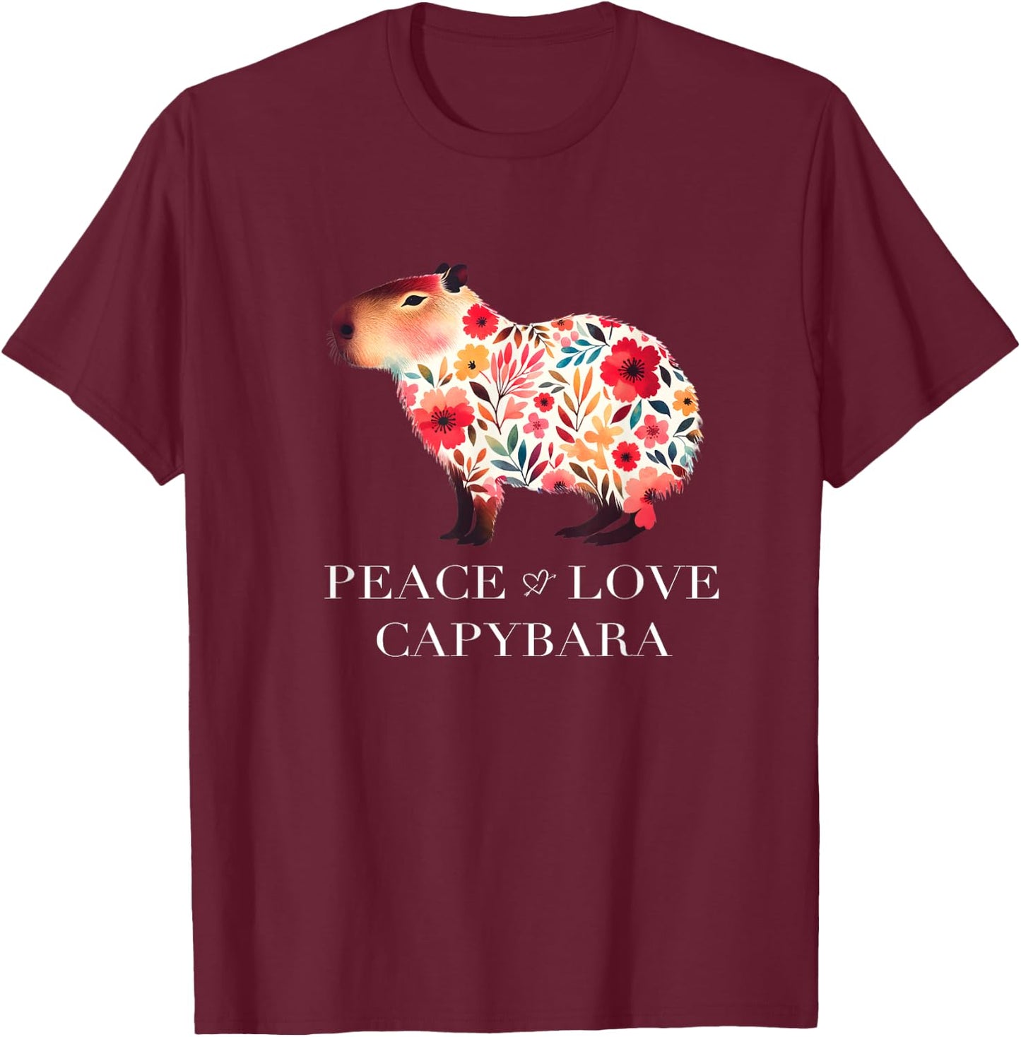 Capybara South American Rodent Floral Wildlife T-Shirt - T-Shirt | Maroon