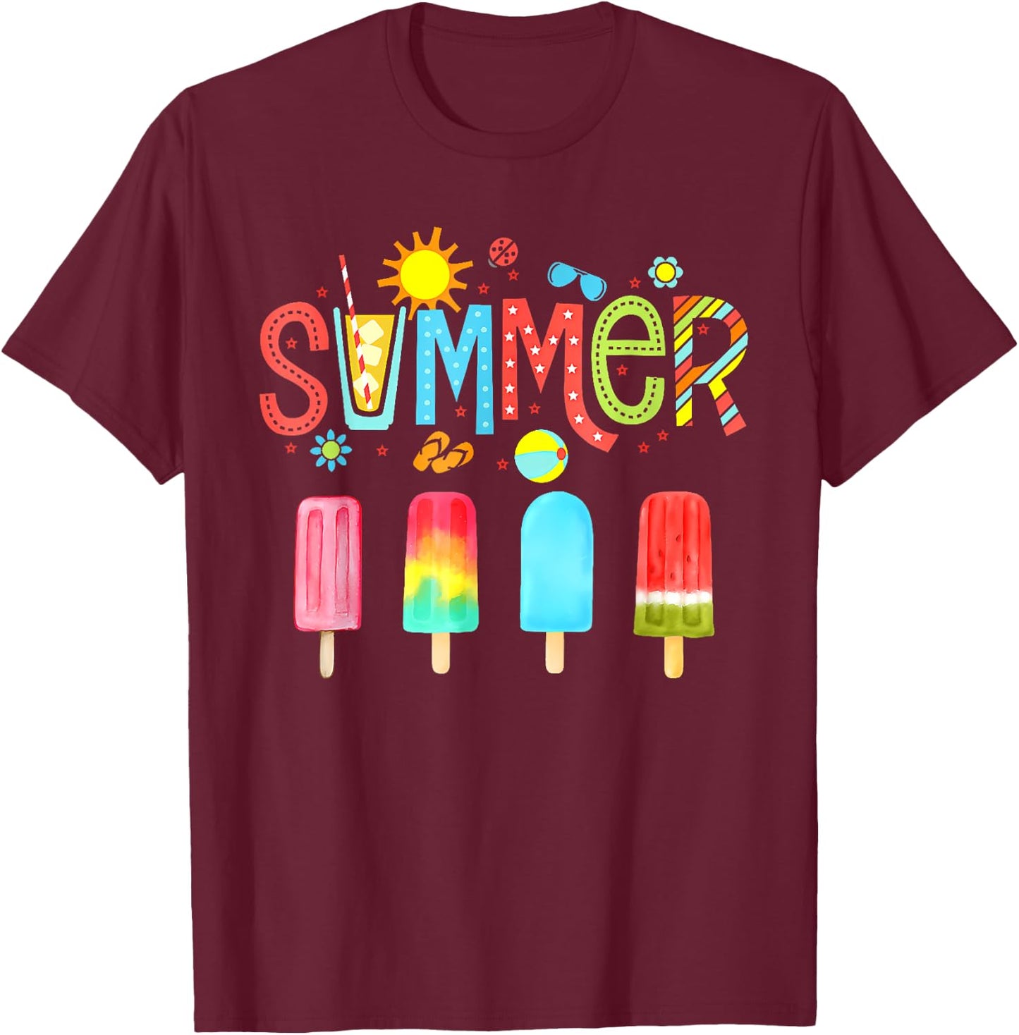 Hello Summer Vacation Ice Cream Popsicle Ice Lolly Gifts Men Women Girls Kids T-Shirt - T-Shirt | Maroon