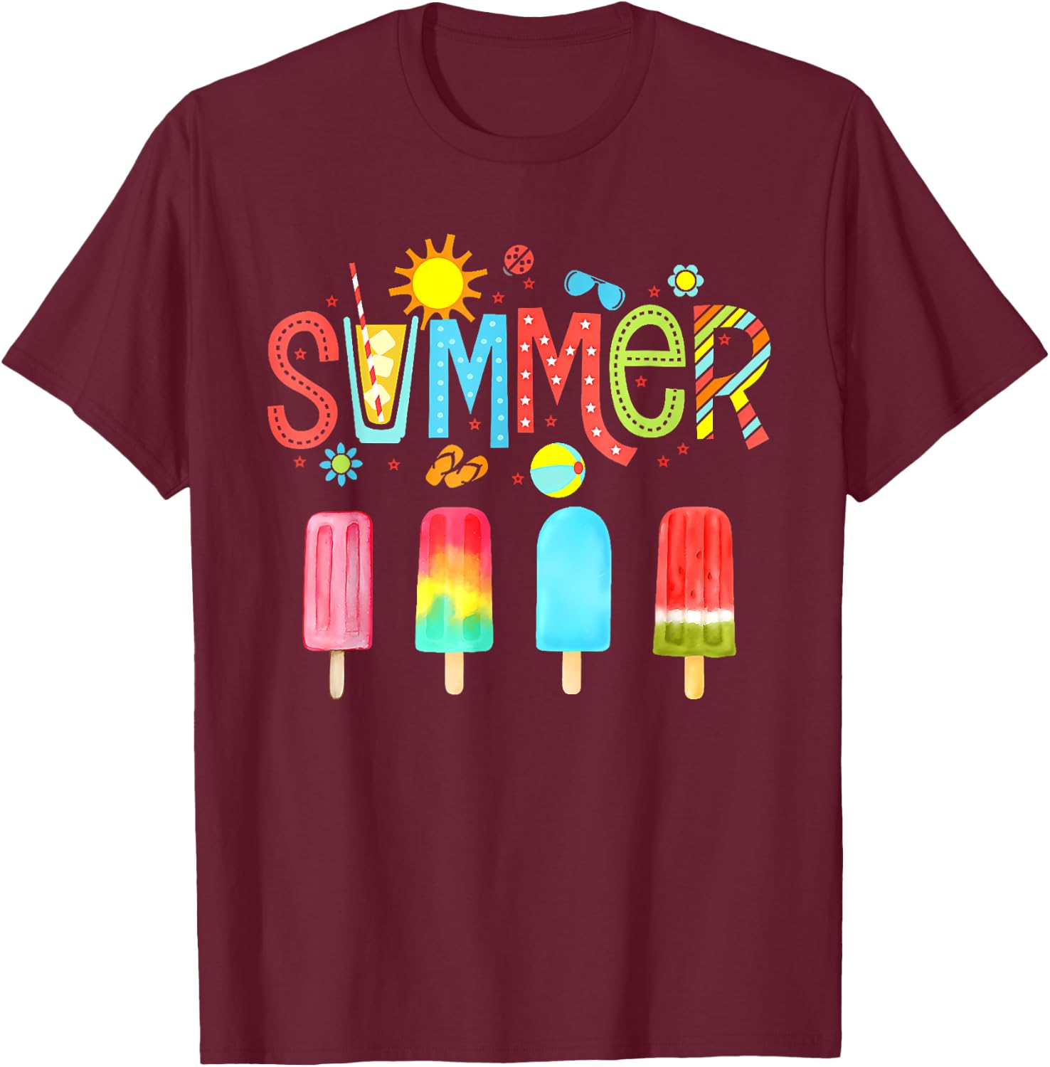 Hello Summer Vacation Ice Cream Popsicle Ice Lolly Gifts Men Women Girls Kids T-Shirt - T-Shirt | Maroon