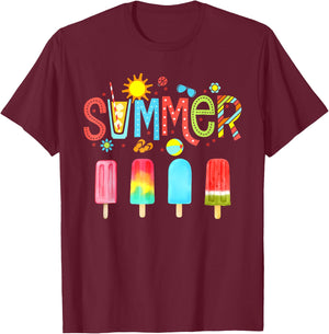 Hello Summer Vacation Ice Cream Popsicle Ice Lolly Gifts Men Women Girls Kids T-Shirt - T-Shirt | Maroon