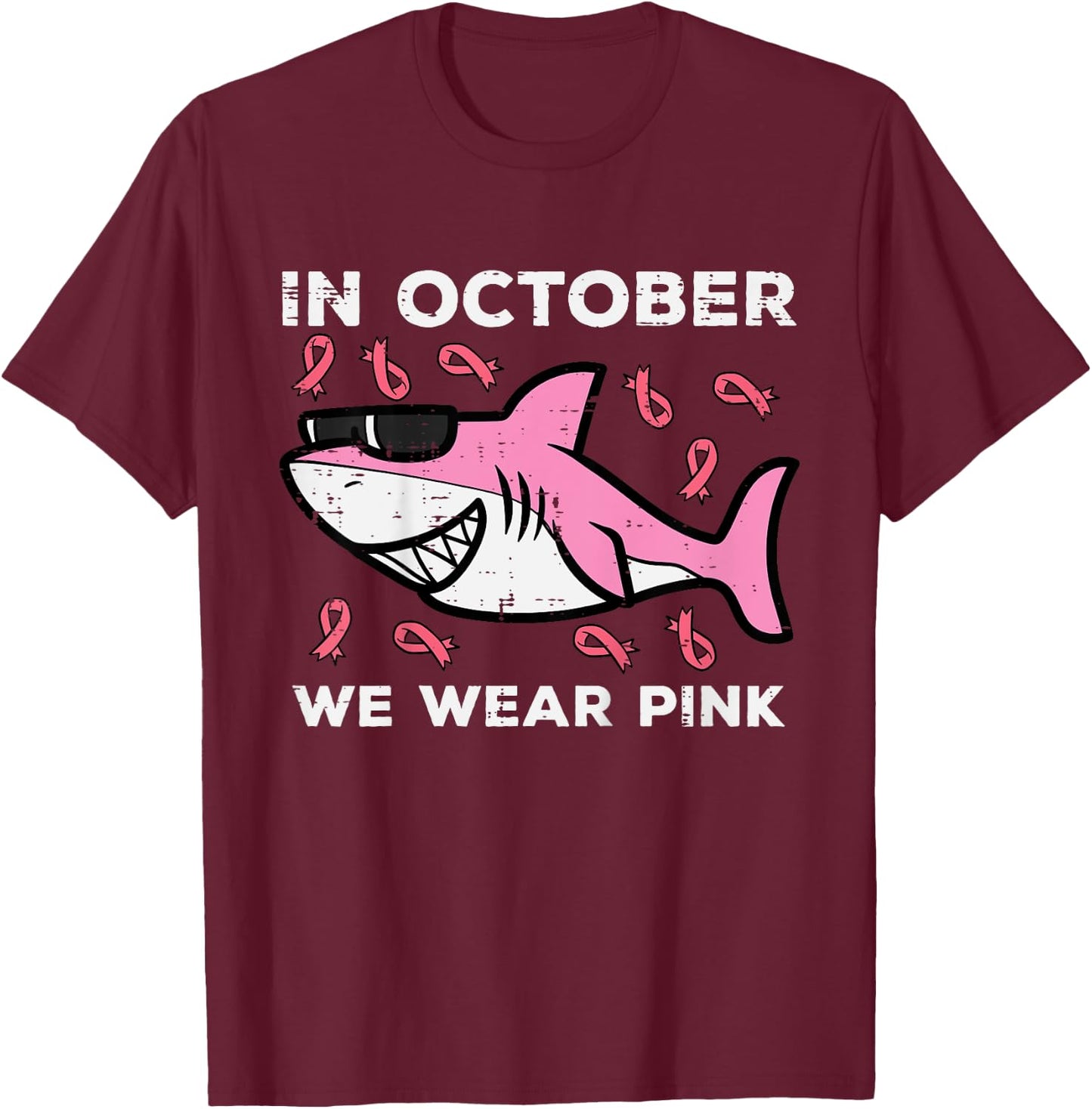 Kids Breast Cancer Shark October We Wear Pink Toddler Boys Kids T-Shirt - T-Shirt | Maroon