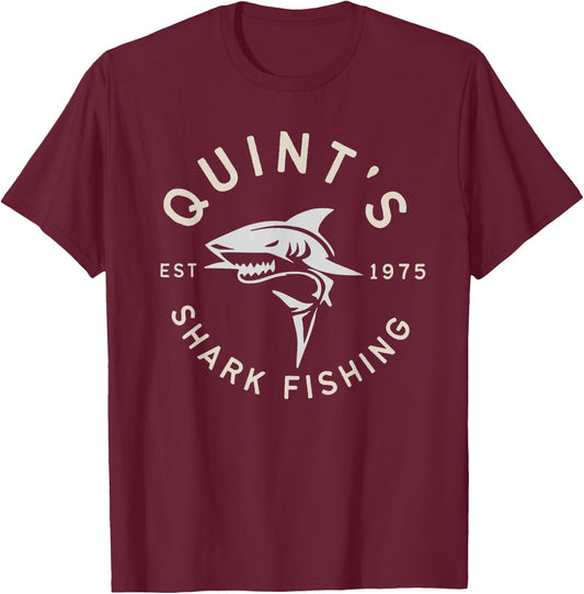 Vintage Quint's Shark Fishing 1975 Retro T-Shirt - T-Shirt | Maroon