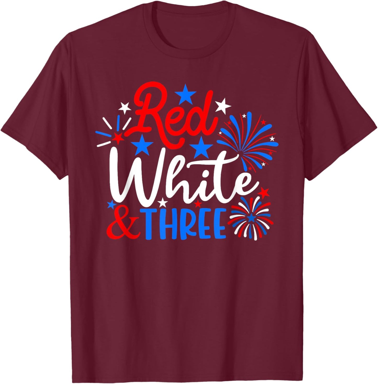 Red White And Three 4th Of July 3rd Birthday Patriotic Kids Men T-Shirt - T-Shirt | Maroon